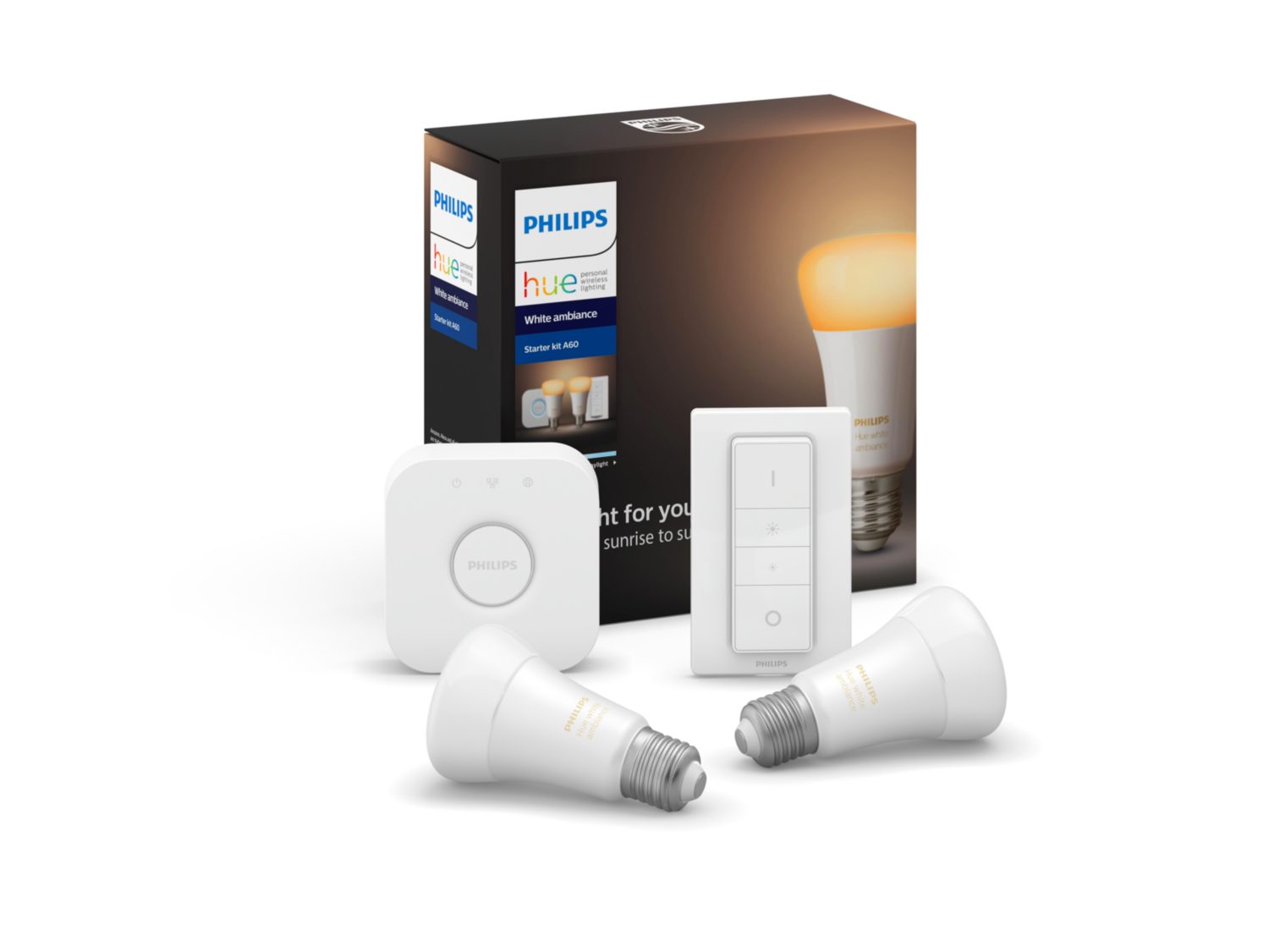 【スマートホーム】 PHILIPS hue starter kit A60 Hue Starter Kit: 2-pack A19 E26 60W LED Bulbs White and